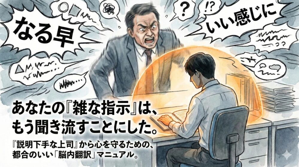 「なる早でいい感じに」で心を病む前に。説明が下手すぎる“カオス上司”から自分を守る脳内翻訳術